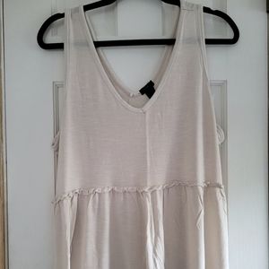 Cream Flowy Tank with Ruffled Waist Accent